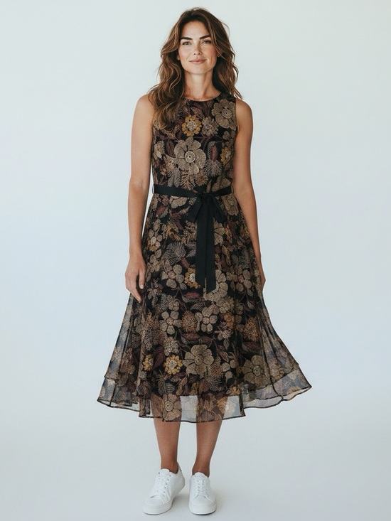 Tahari Dresses & Skirts - New TAHARI ASL PETITE Black Floral Midi Dress with Tie Waist SIZE 10P